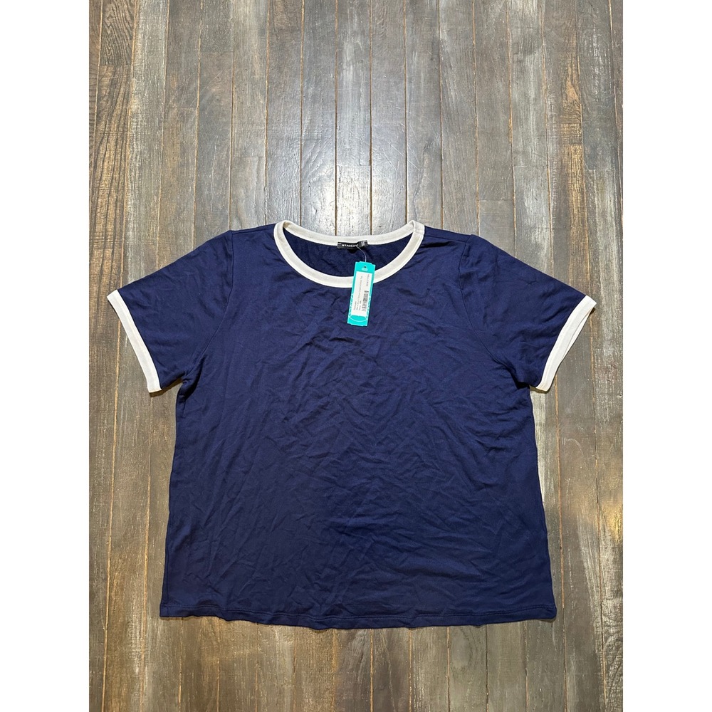 Staccato Womens Navy‎ Blue Ringer Tee Short Sleeve Crew Neck T-Shirt XXL New
